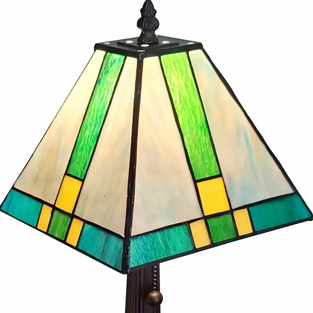 15" Dark Brown Metal Candlestick Table Lamp With Green Shade HomeRoots