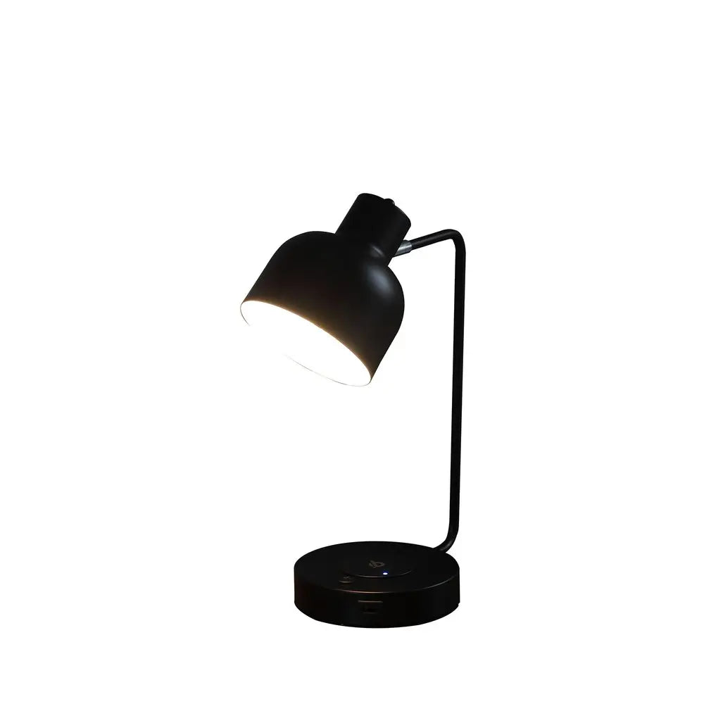 15" Black Metal Desk USB Table Lamp With Black Shade HomeRoots