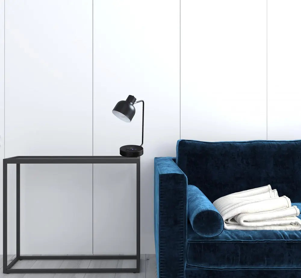 15" Black Metal Desk USB Table Lamp With Black Shade HomeRoots