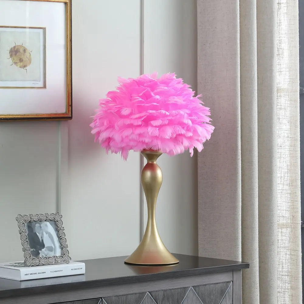 24" Glam Hot Pink Feather and Gold Table Lamp HomeRoots