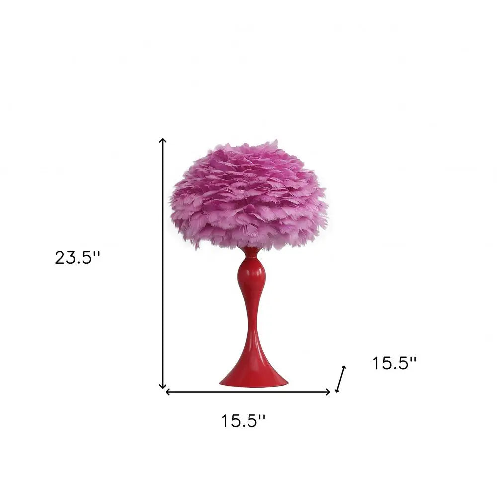 24" Glam Pink Faux Feather and White Metal Table Lamp HomeRoots