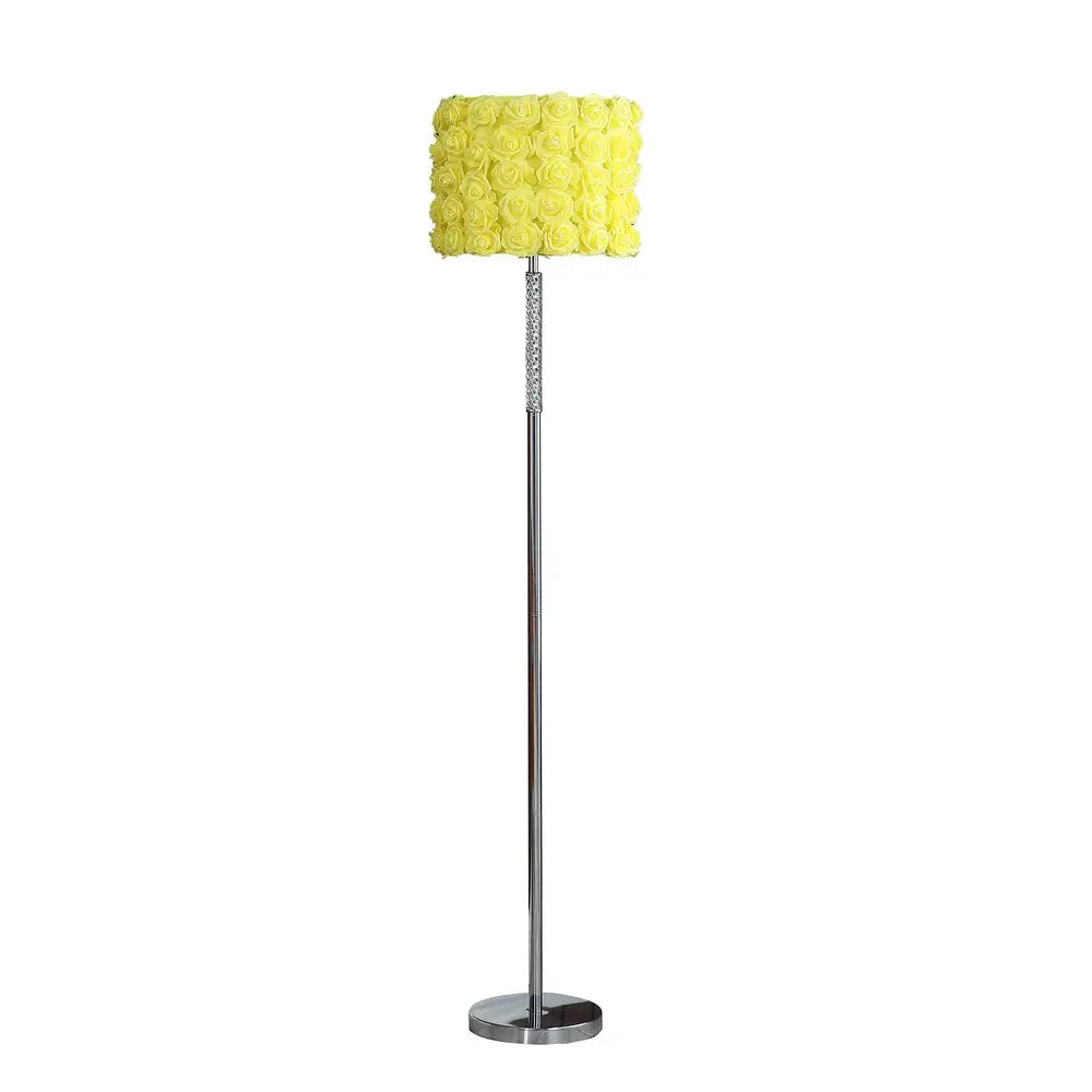 63" Steel and Acrylic Floor Lamp With Yellow Flowers Fabric Drum Shade HomeRoots