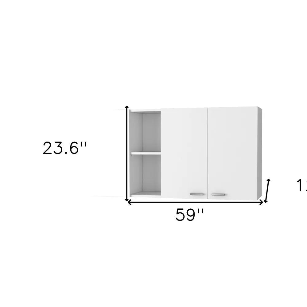 59" White Wood Wall Mounted Accent Cabinet With Four Doors HomeRoots