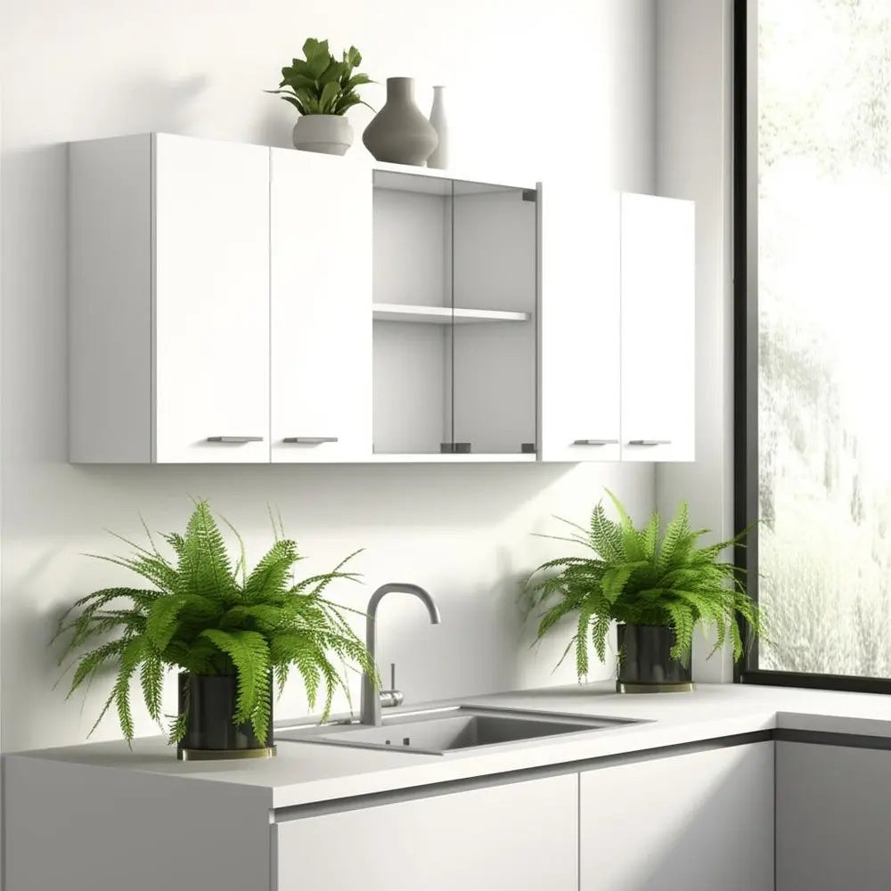 59" White Wood Wall Mounted China Cabinet With Six Doors HomeRoots