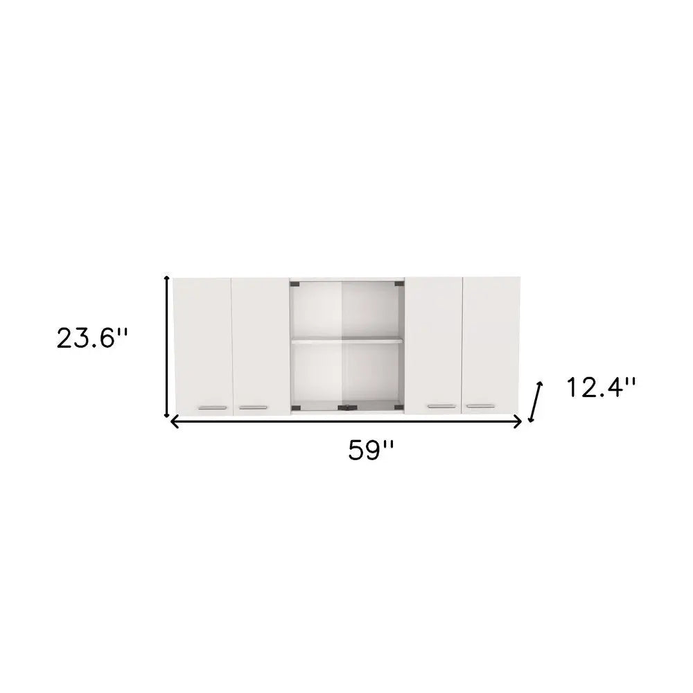 59" White Wood Wall Mounted China Cabinet With Six Doors HomeRoots