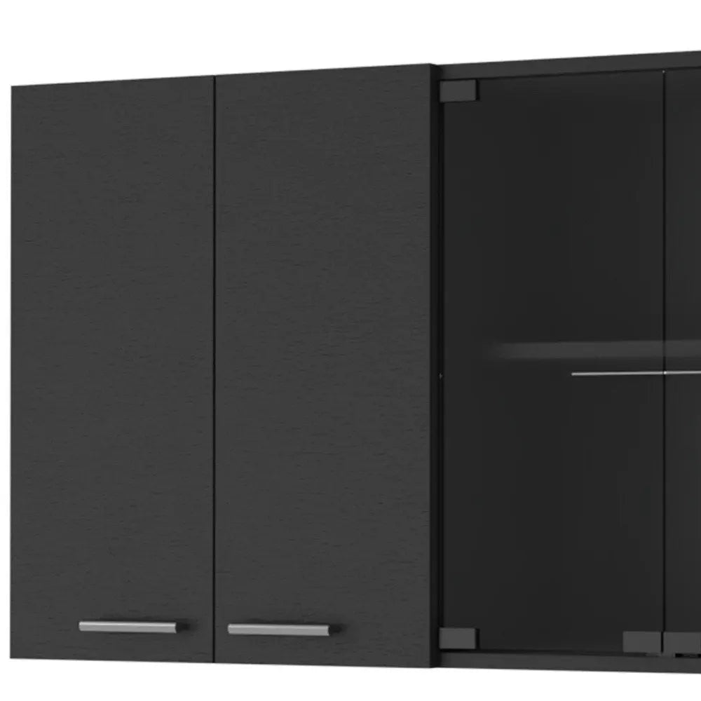 59" Black Wood Wall Mounted China Cabinet With Six Doors HomeRoots