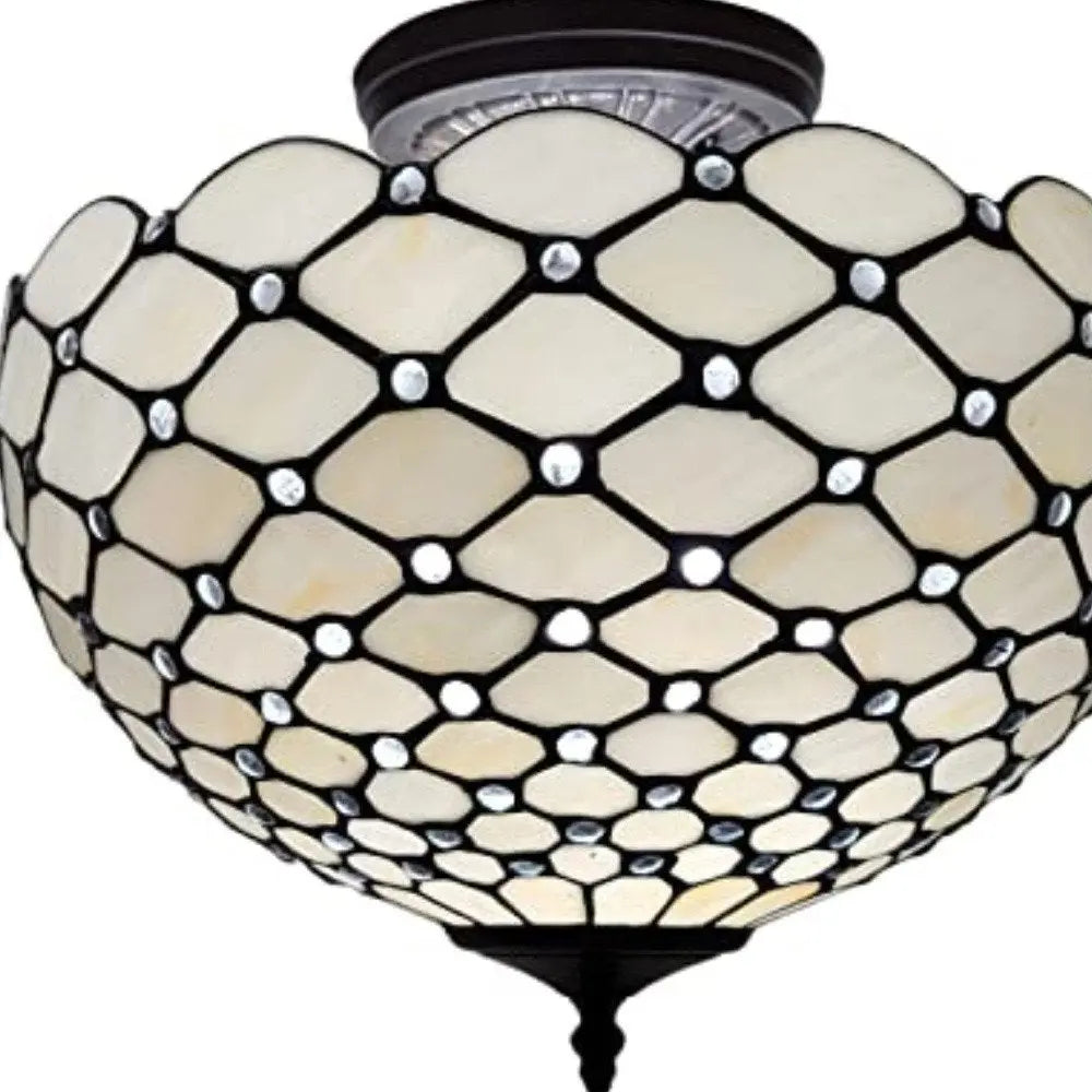 Black and White Tiffany Style Two Light Semi Flush Ceiling Lamp HomeRoots
