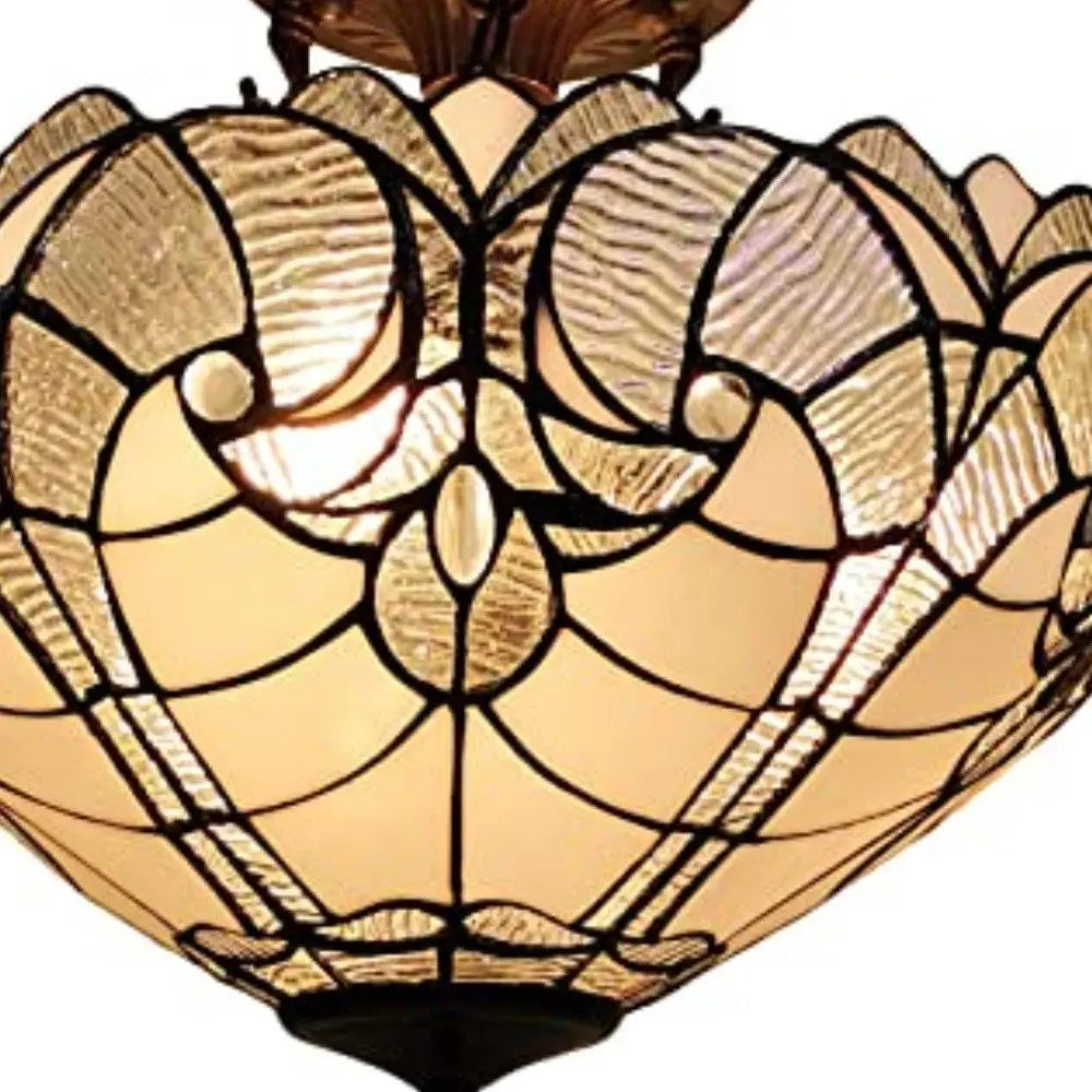 Yellow and Brown Two Light Tiffany Style Semi Flush Dimmable Ceiling Light HomeRoots