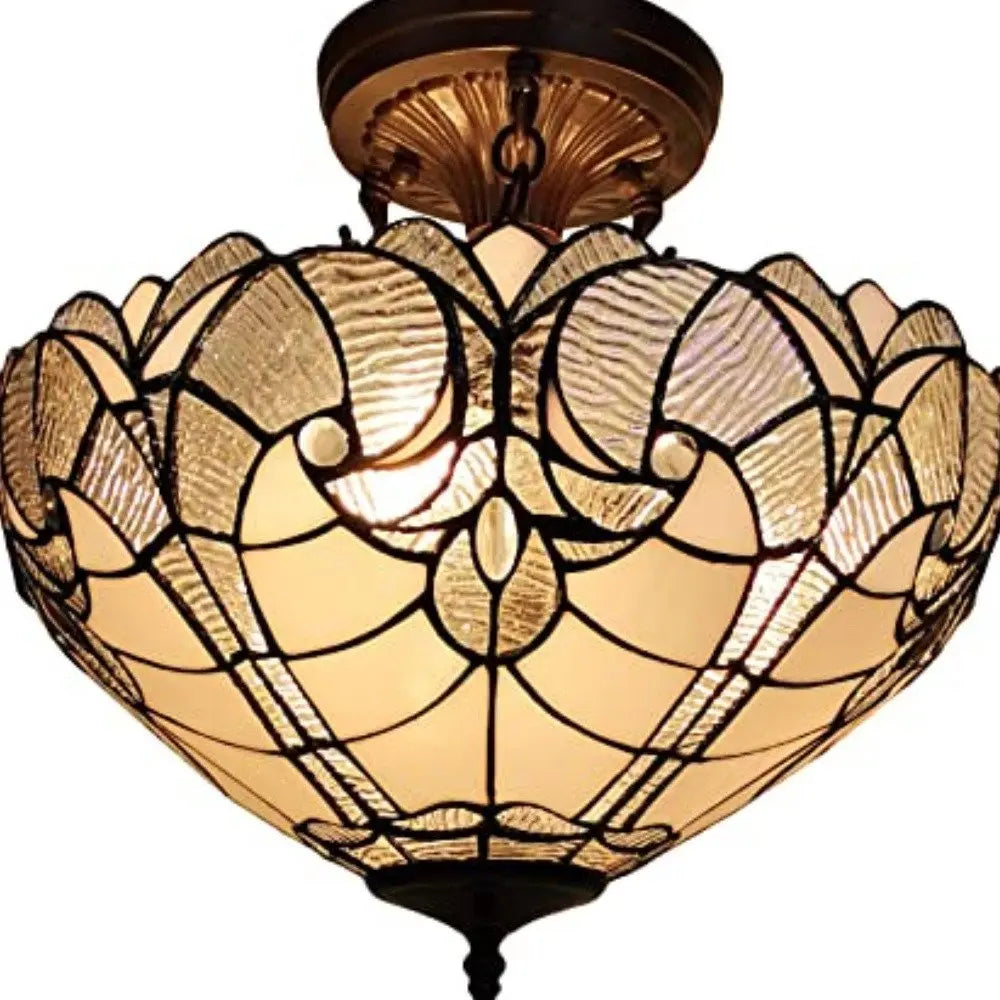 Yellow and Brown Two Light Tiffany Style Semi Flush Dimmable Ceiling Light HomeRoots