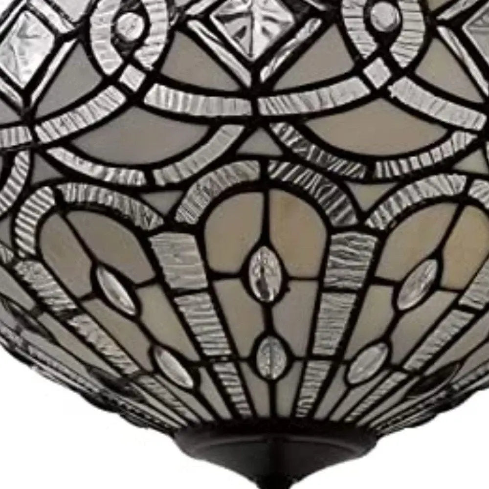 Black and Gray Tiffany Style Two Light Glass Dimmable Semi Flush Ceiling Light HomeRoots