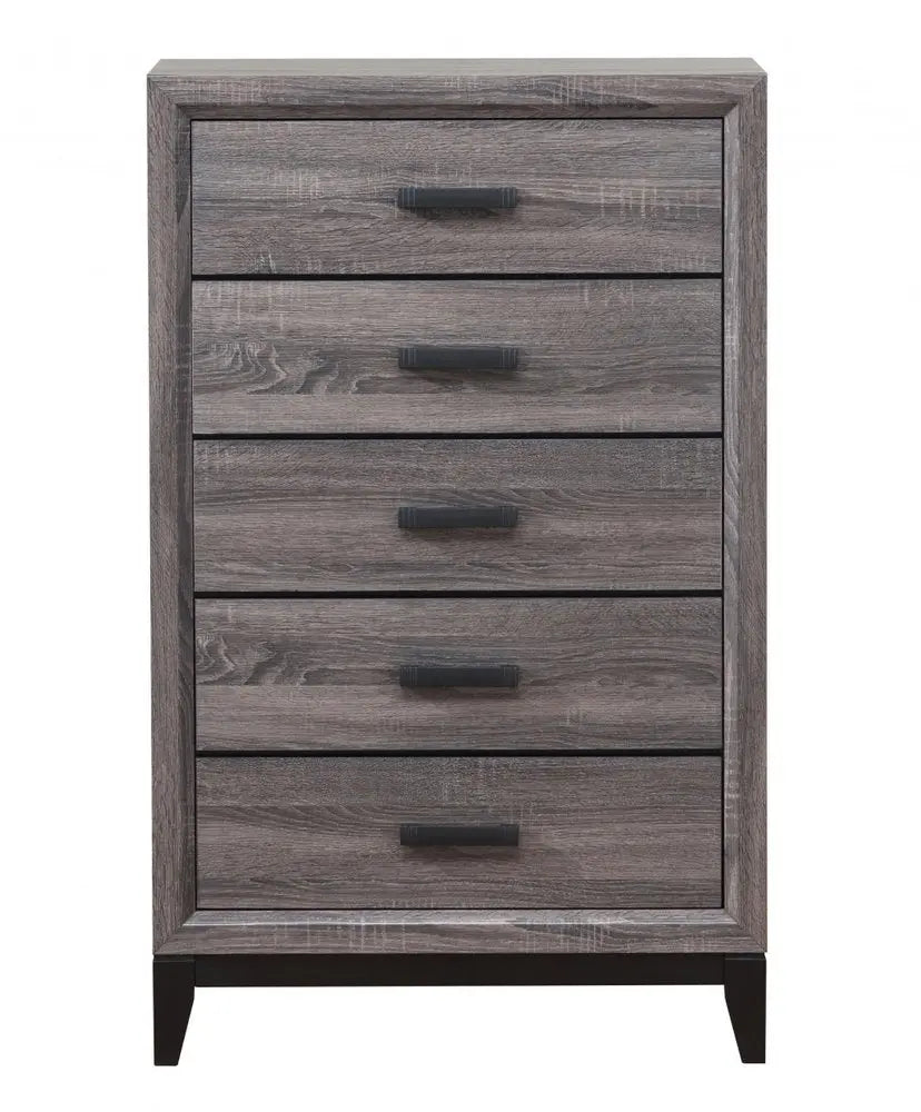 31" Grey Solid Wood Five Drawer Chest HomeRoots
