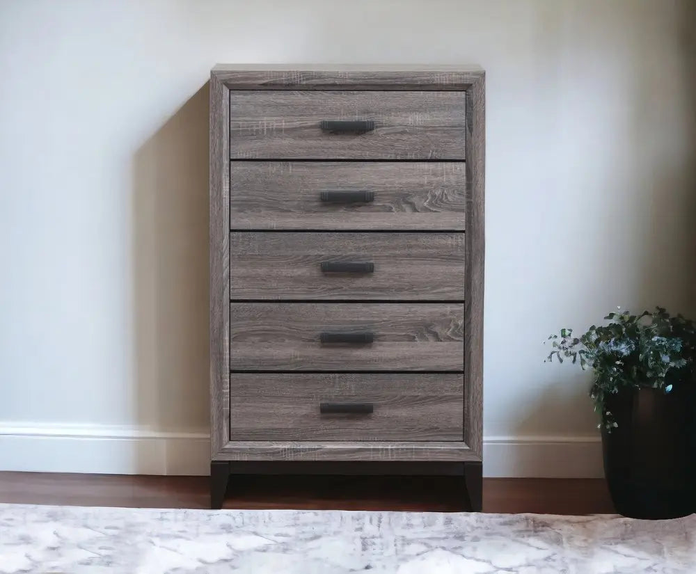 31" Grey Solid Wood Five Drawer Chest HomeRoots