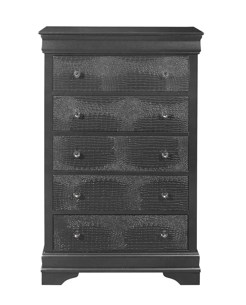 31" Metallic Grey Solid Wood Five Drawer Chest HomeRoots