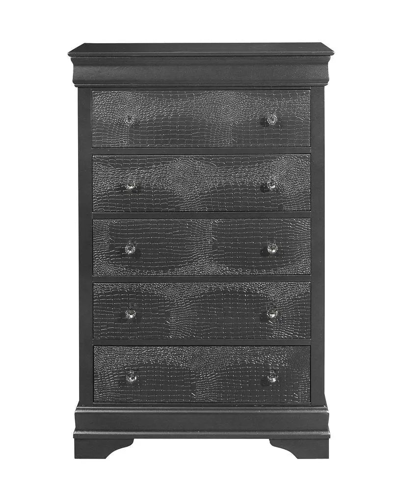 31" Metallic Grey Solid Wood Five Drawer Chest HomeRoots