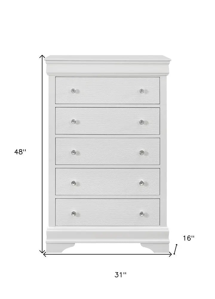 31" Metallic White Solid Wood Five Drawer Chest HomeRoots