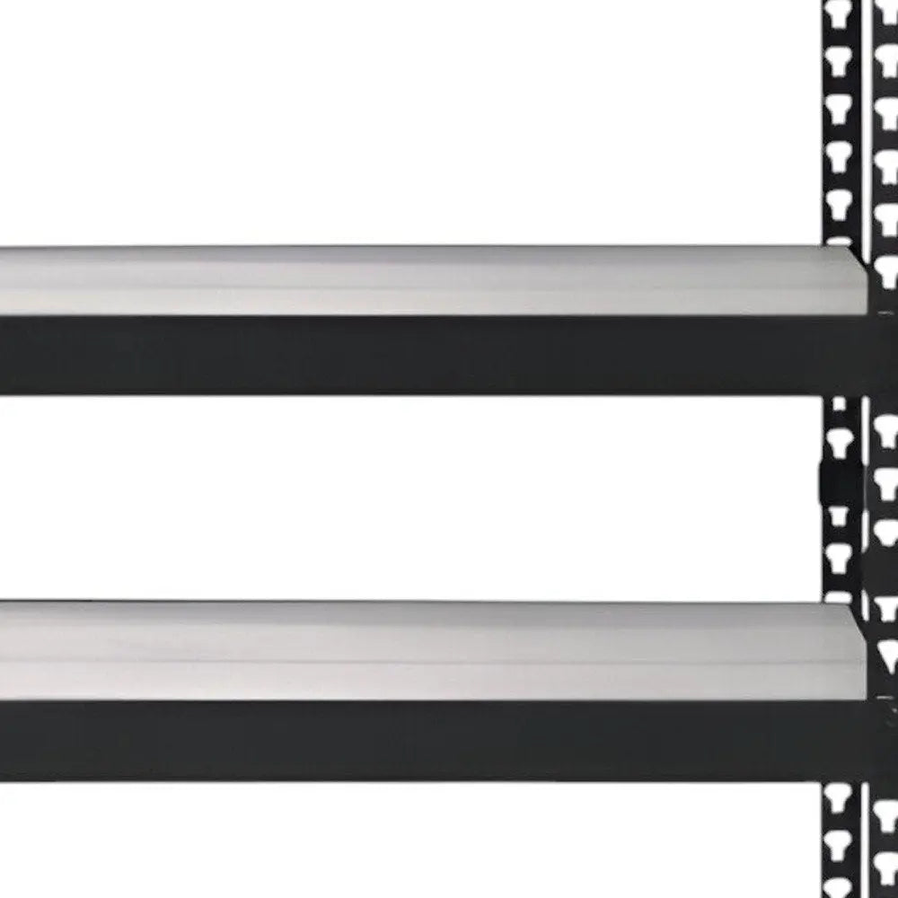 48" Black And Natural Metal and Wood Adjustable Four Tier Bookcase - NOBLE HOME INTERIORS