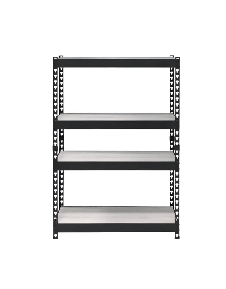 48" Black And Natural Metal and Wood Adjustable Four Tier Bookcase - NOBLE HOME INTERIORS