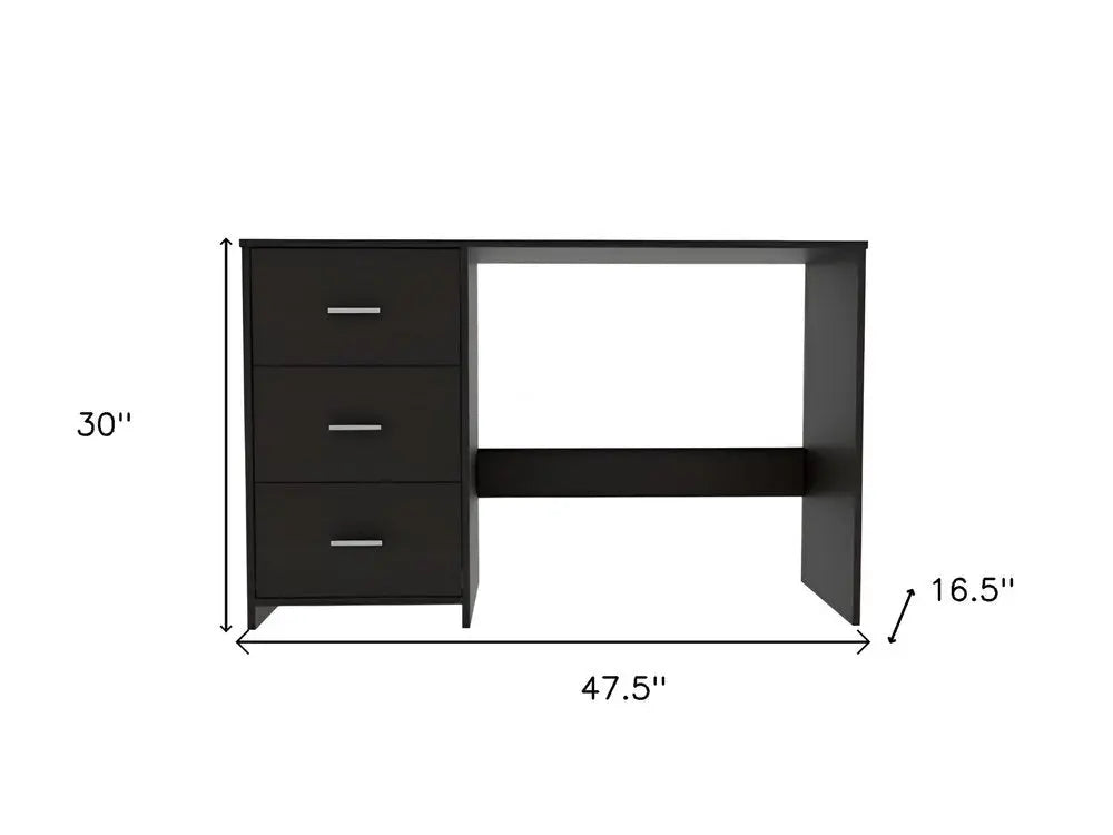 48" Black Computer Desk With Three Drawers - NOBLE HOME INTERIORS