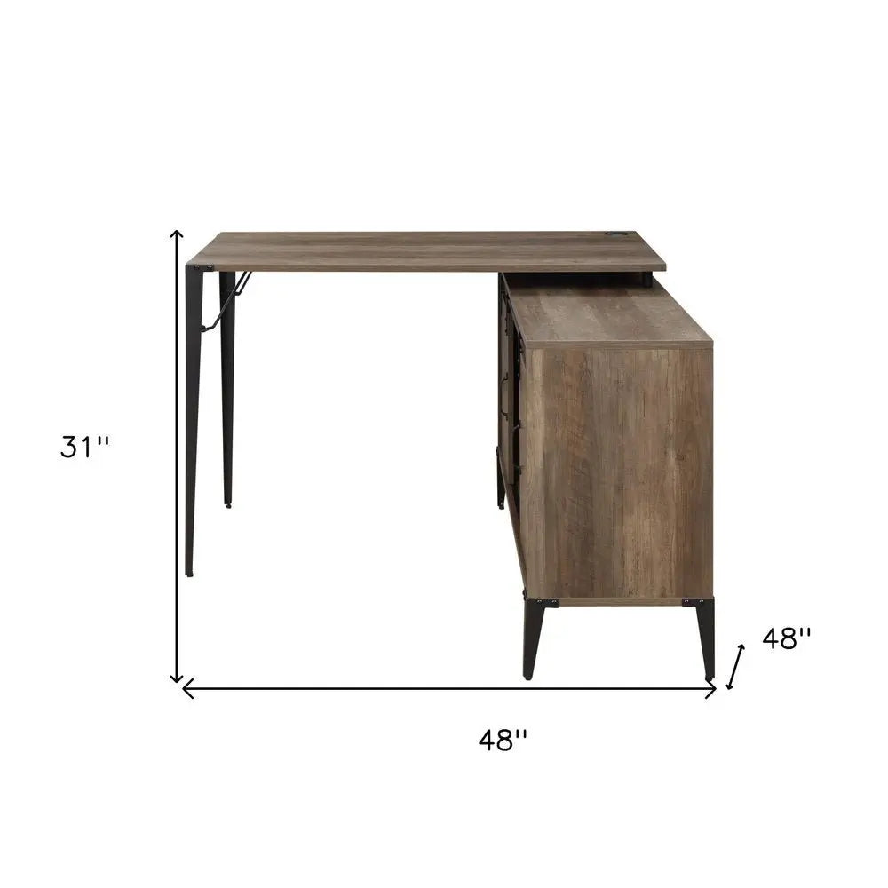 48" Brown and Black L Shape Writing Desk - NOBLE HOME INTERIORS