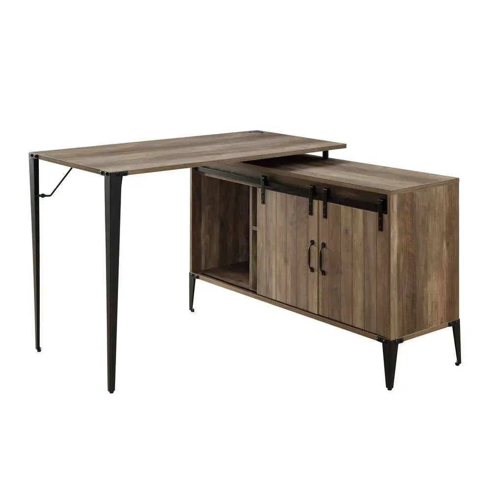 48" Brown and Black L Shape Writing Desk - NOBLE HOME INTERIORS