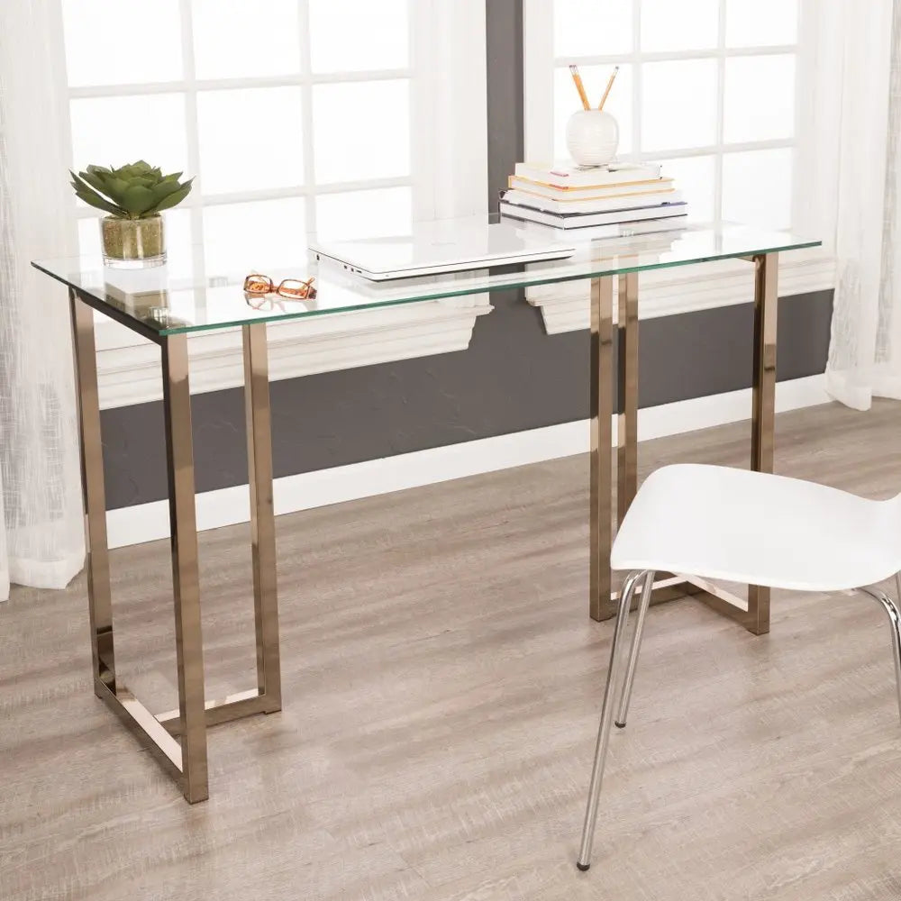48" Clear and Champagne Glass Writing Desk - NOBLE HOME INTERIORS