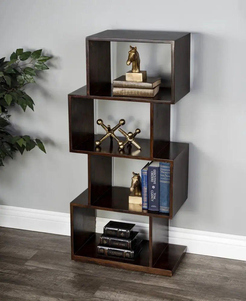 48" Dark Brown Wood Three Tier Bookcase - NOBLE HOME INTERIORS