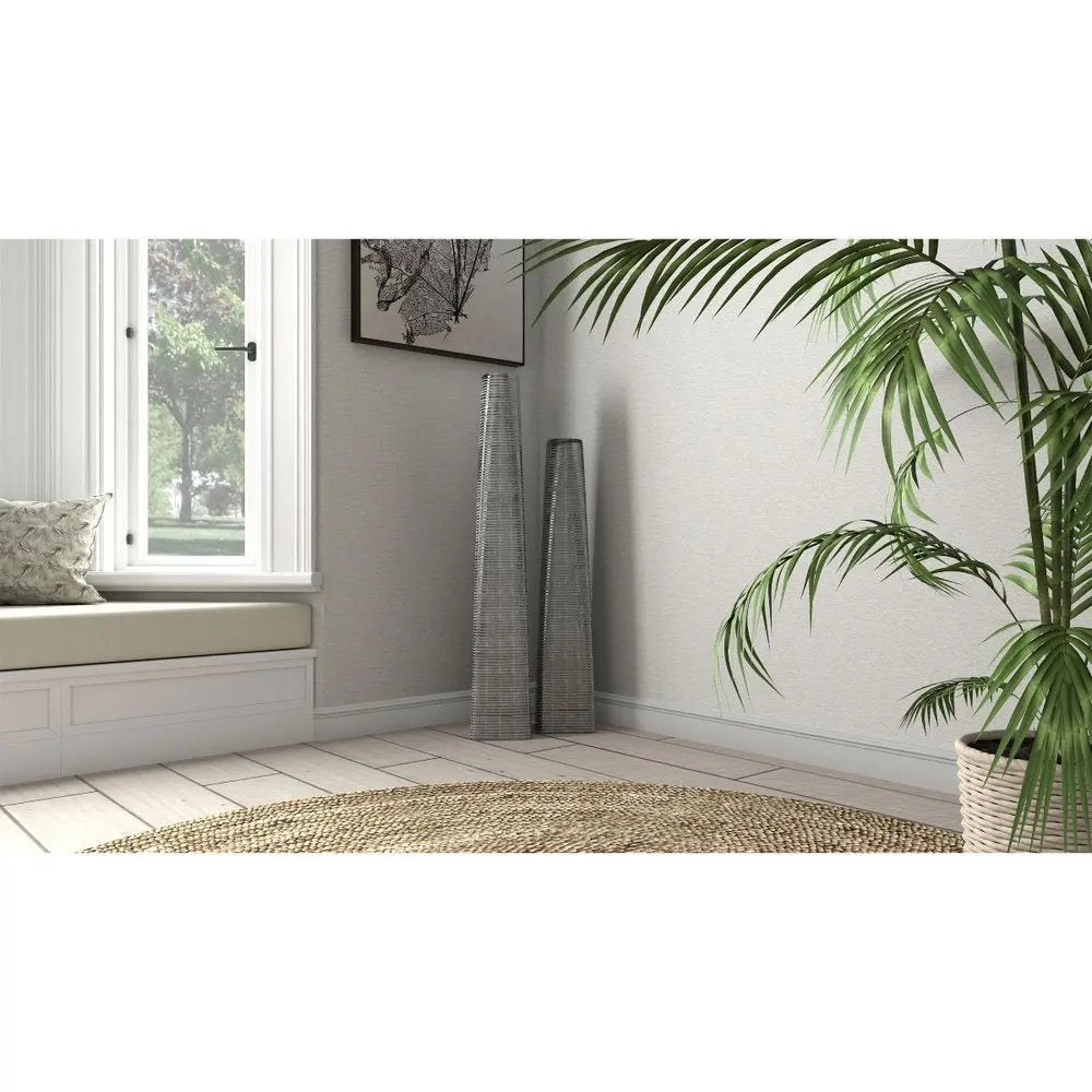 48" Silver Striped Tapered Ceramic Floor Vase - NOBLE HOME INTERIORS