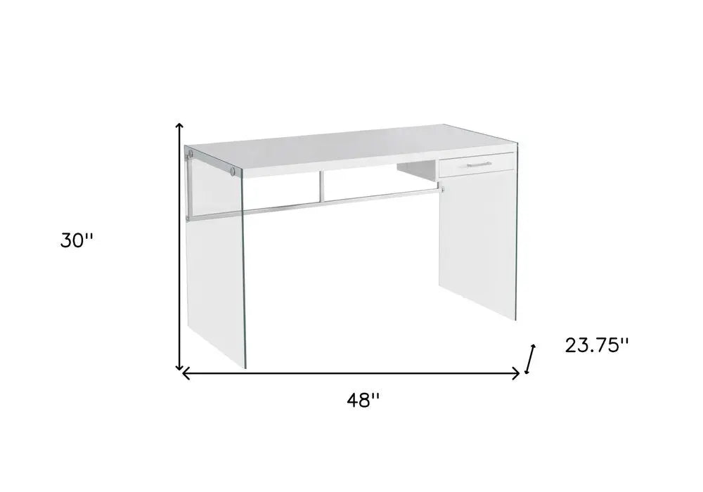 48" White and Clear Computer Desk - NOBLE HOME INTERIORS