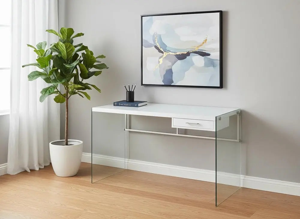 48" White and Clear Computer Desk - NOBLE HOME INTERIORS