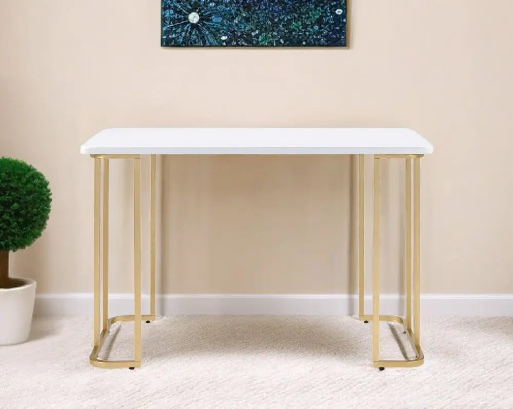 48" White and Gold Writing Desk - NOBLE HOME INTERIORS