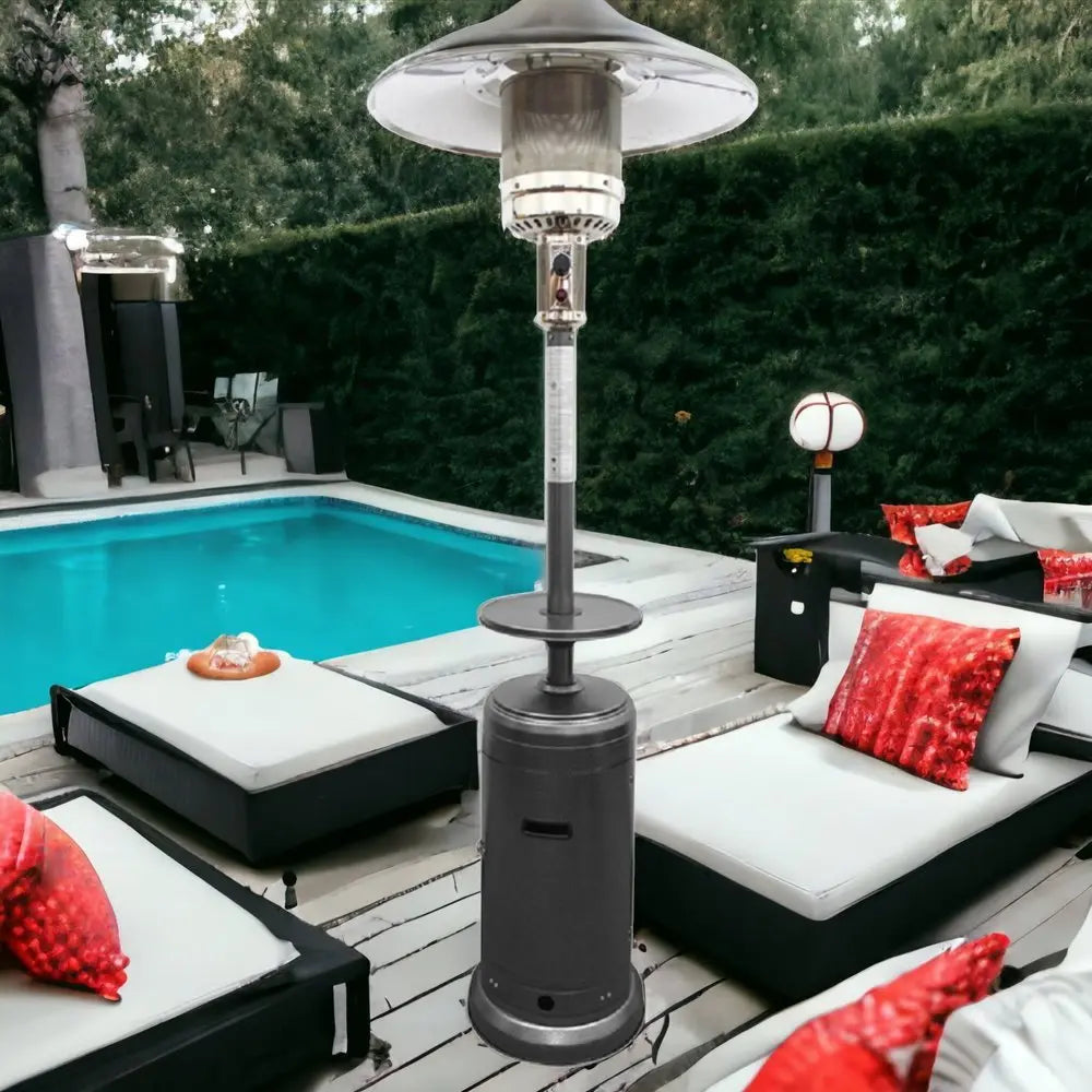 48000 BTU Silver Steel Propane Cylindrical Pole Standing Patio Heater - NOBLE HOME INTERIORS