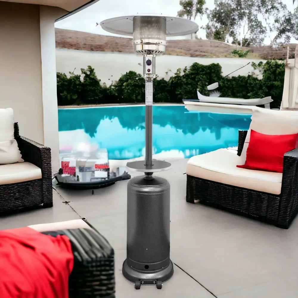 48000 BTU Silver Steel Propane Cylindrical Pole Standing Patio Heater - NOBLE HOME INTERIORS