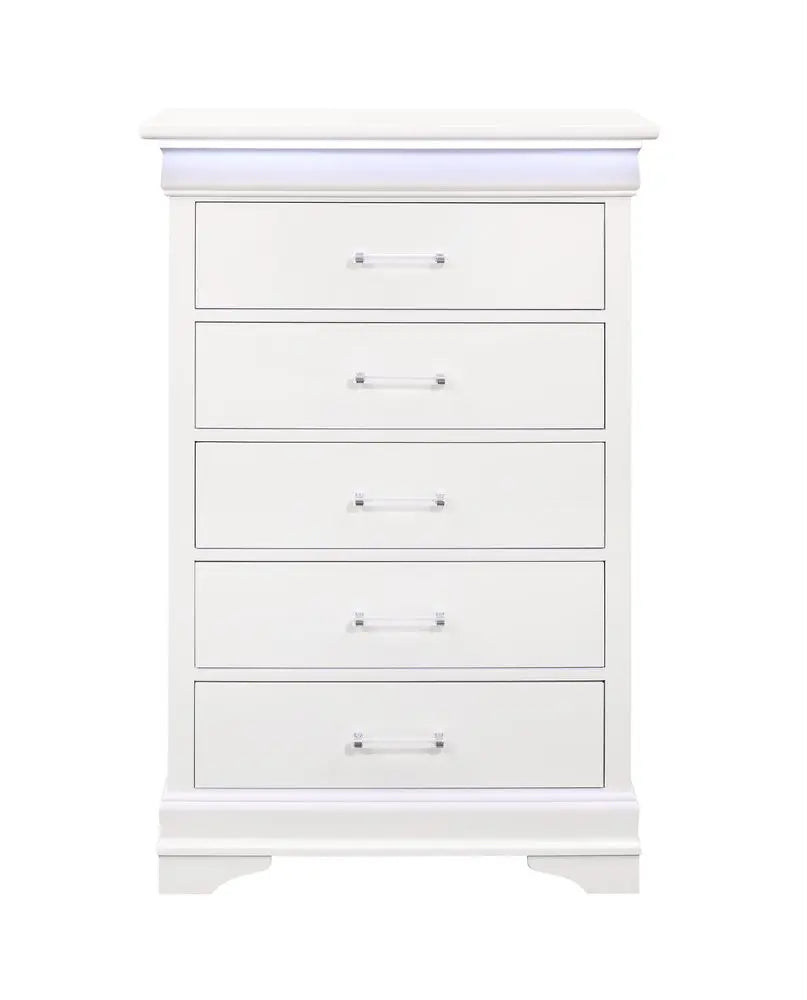 59" White Solid Wood Six Drawer Double Dresser with LED HomeRoots