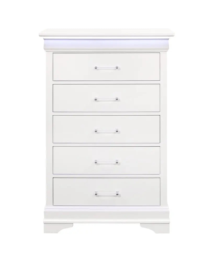 59" White Solid Wood Six Drawer Double Dresser with LED HomeRoots