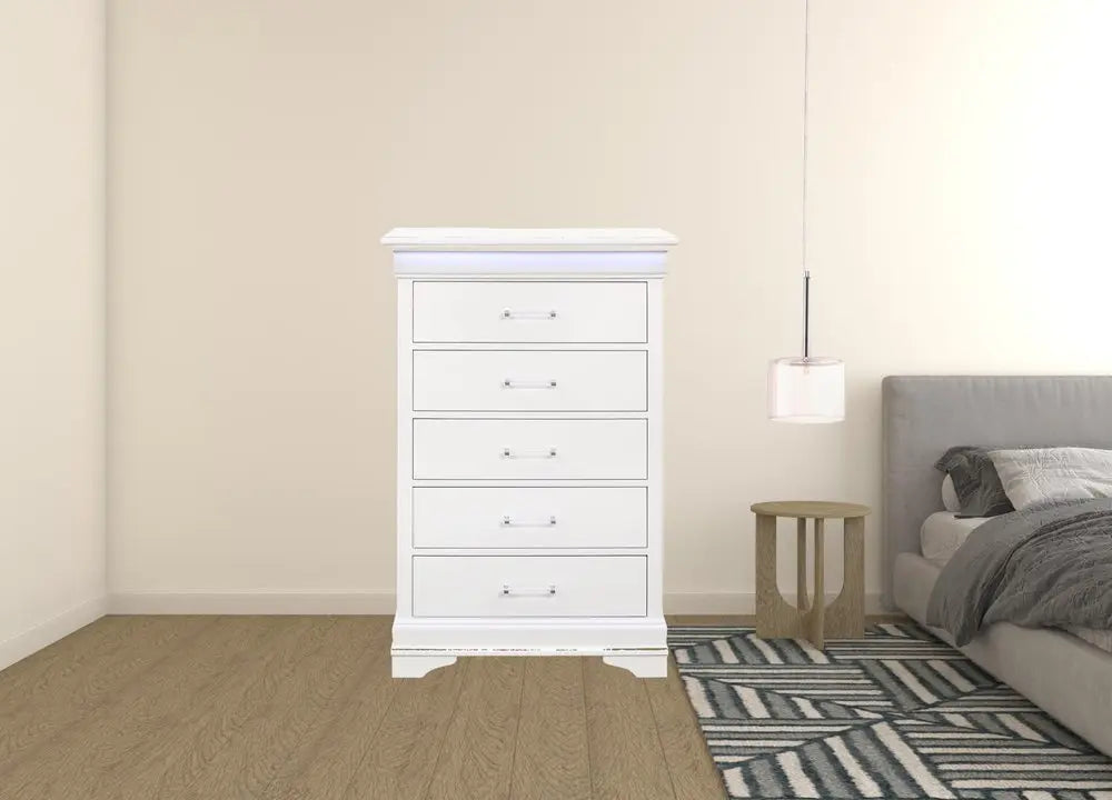 59" White Solid Wood Six Drawer Double Dresser with LED HomeRoots
