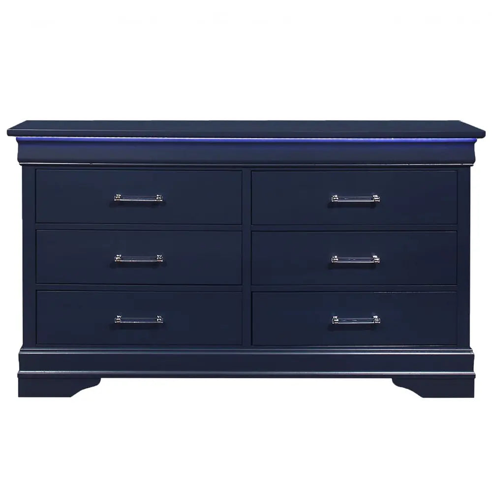 59" Blue Solid Wood Six Drawer Double Dresser HomeRoots