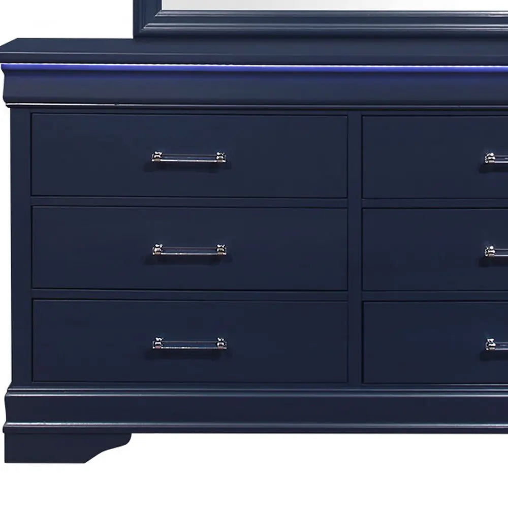 59" Blue Solid Wood Six Drawer Double Dresser HomeRoots