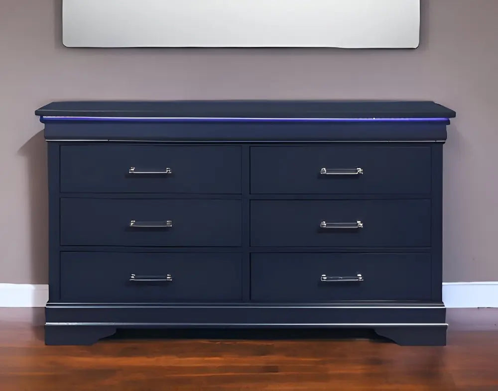 59" Blue Solid Wood Six Drawer Double Dresser HomeRoots