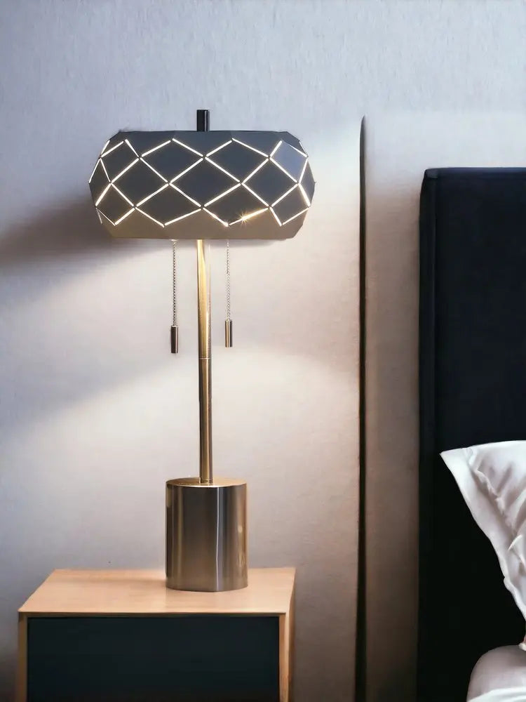 28" Silver Metal Table Lamp With Geometric Laser Cut Metal Shade HomeRoots
