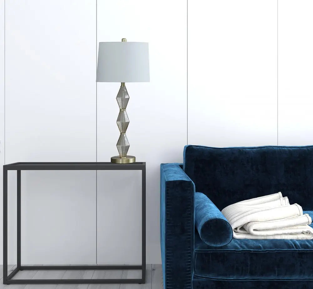 30" Brushed Gold Geo Glass Table Lamp With Shade HomeRoots