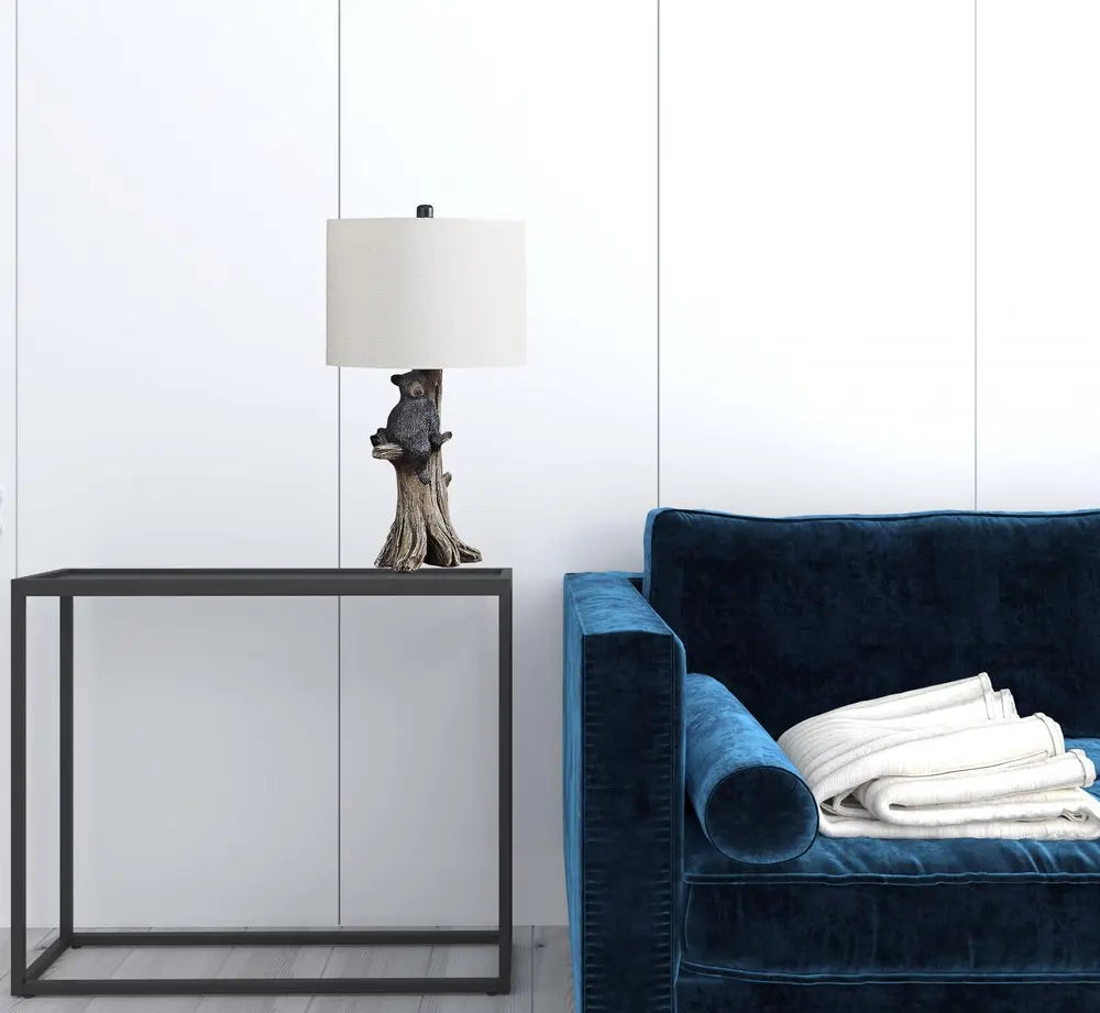 25" Black Blear in a Tree  Table Lamp With Beige Shade HomeRoots