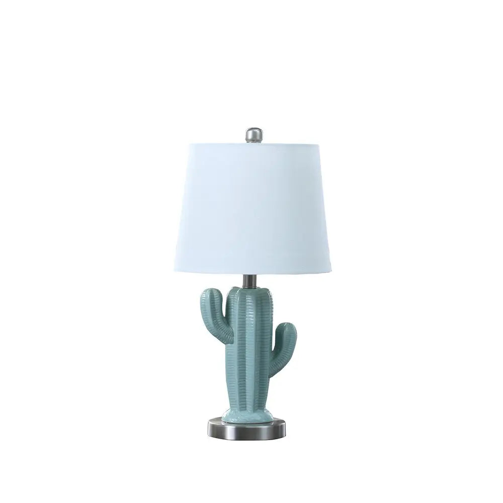 22" Pale Blue Green Ceramic Cactus Table Lamp With White Shade HomeRoots