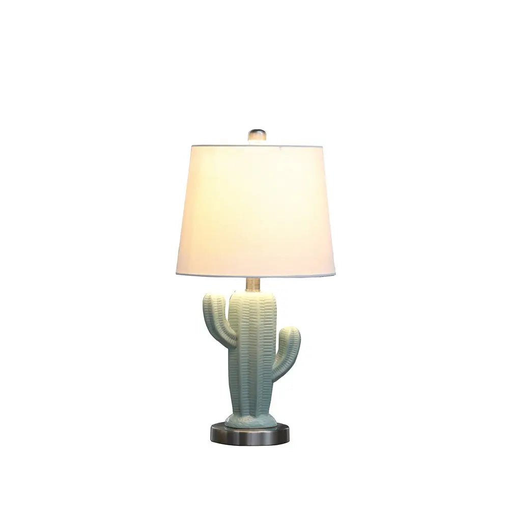 22" Pale Blue Green Ceramic Cactus Table Lamp With White Shade HomeRoots