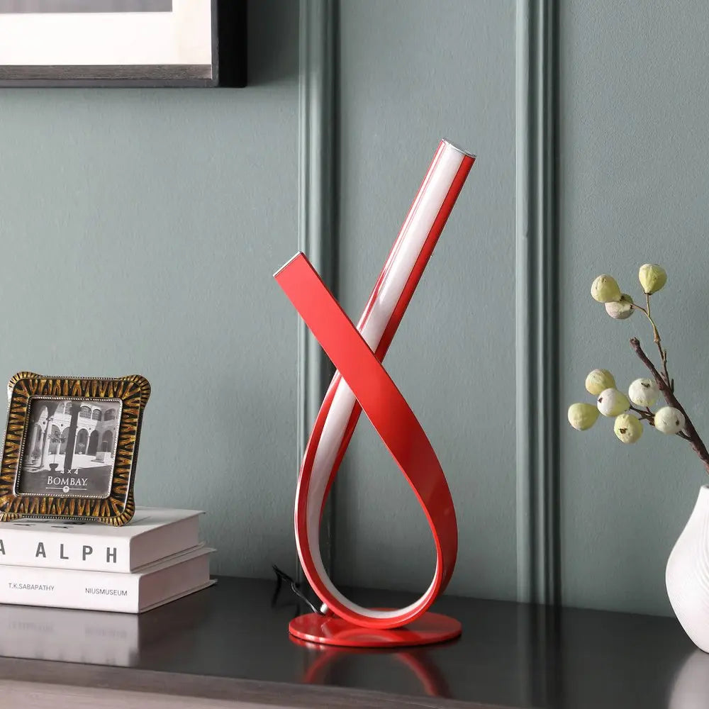 17" Red Modern Abstract Ribbons Table Lamp HomeRoots