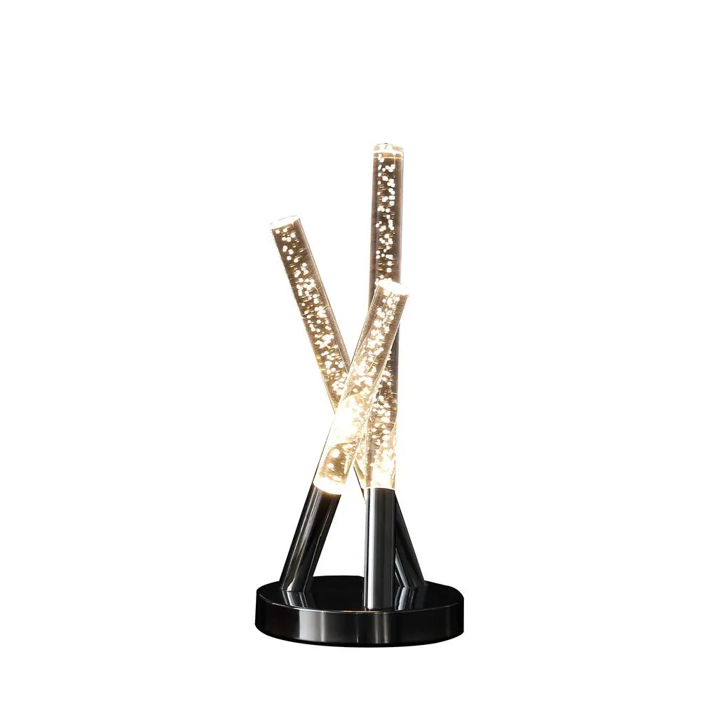 15" Silver Acrylic and Metal Three Rod Abstract  Table Lamp HomeRoots