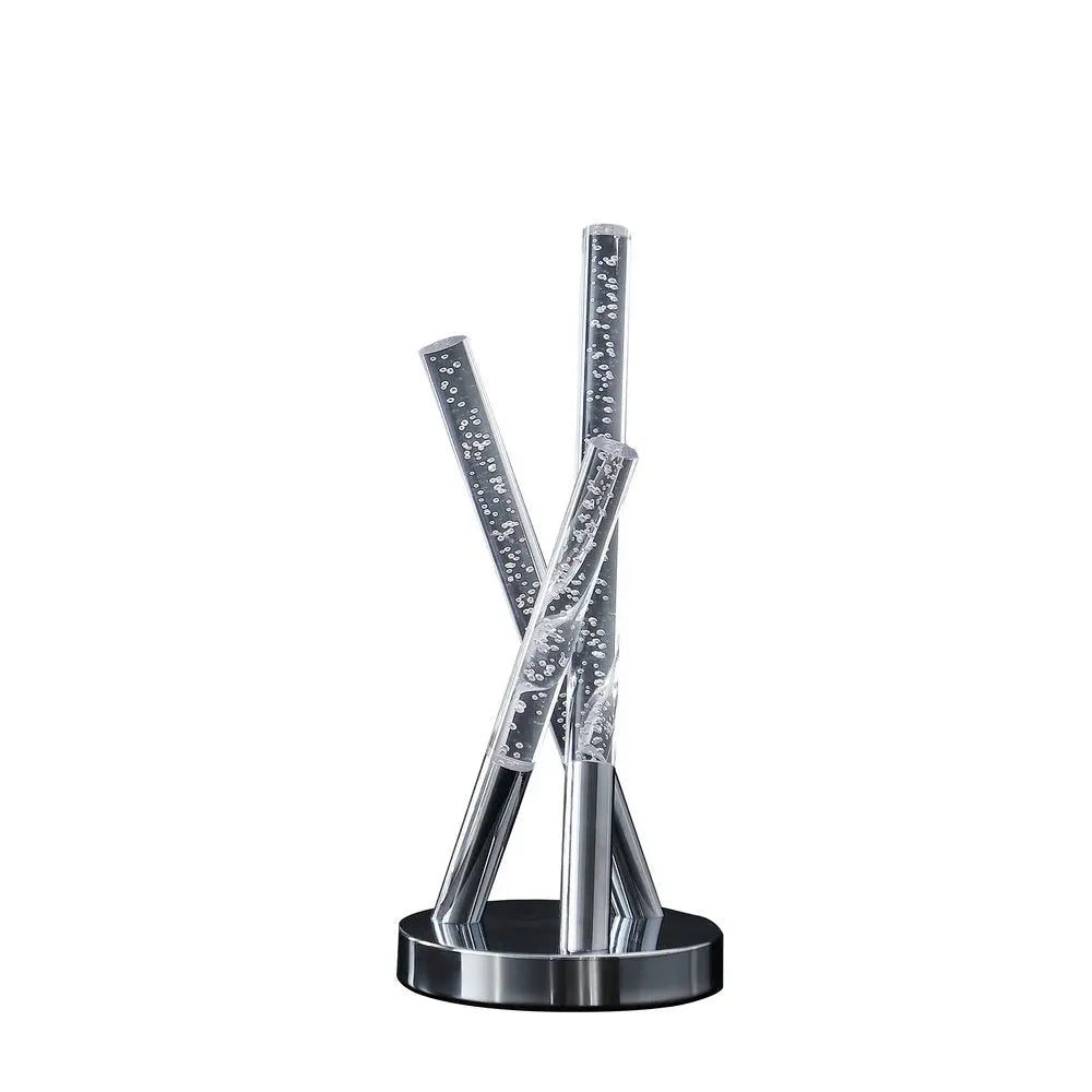 15" Silver Acrylic and Metal Three Rod Abstract  Table Lamp HomeRoots