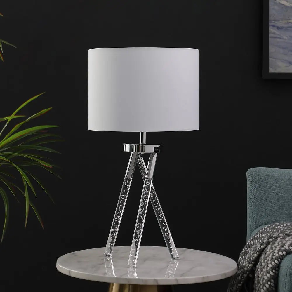 26" Silver and LED Acrylic Tripod Table Lamp With White Shade HomeRoots