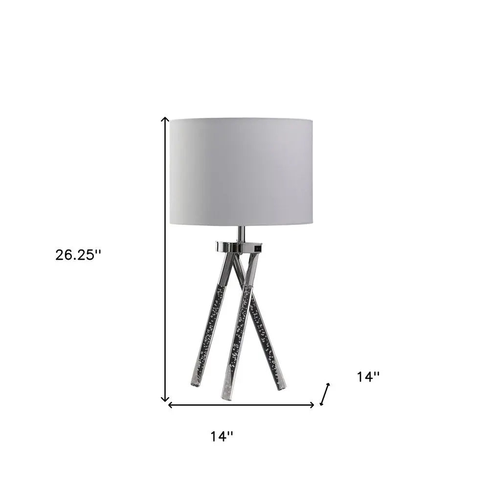 26" Silver and LED Acrylic Tripod Table Lamp With White Shade HomeRoots