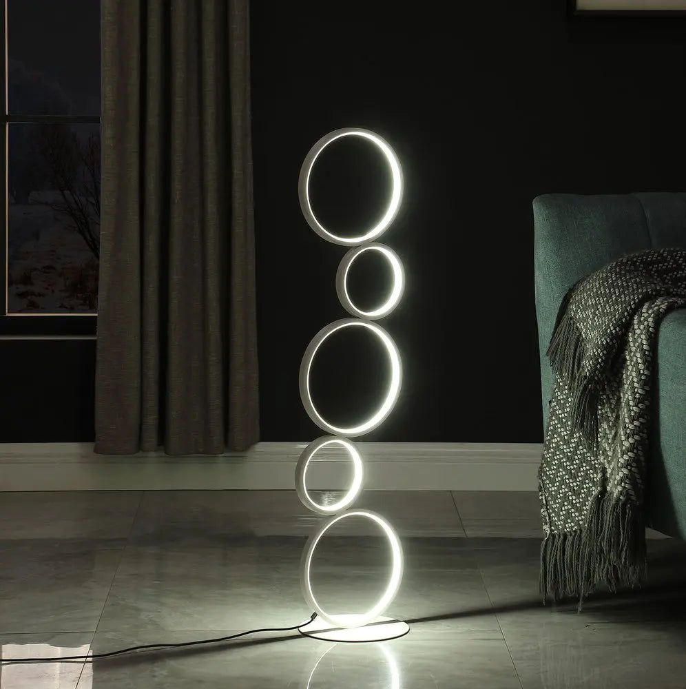 39" White Metal Five Circle Geometric Sculpture LED Table Lamp HomeRoots