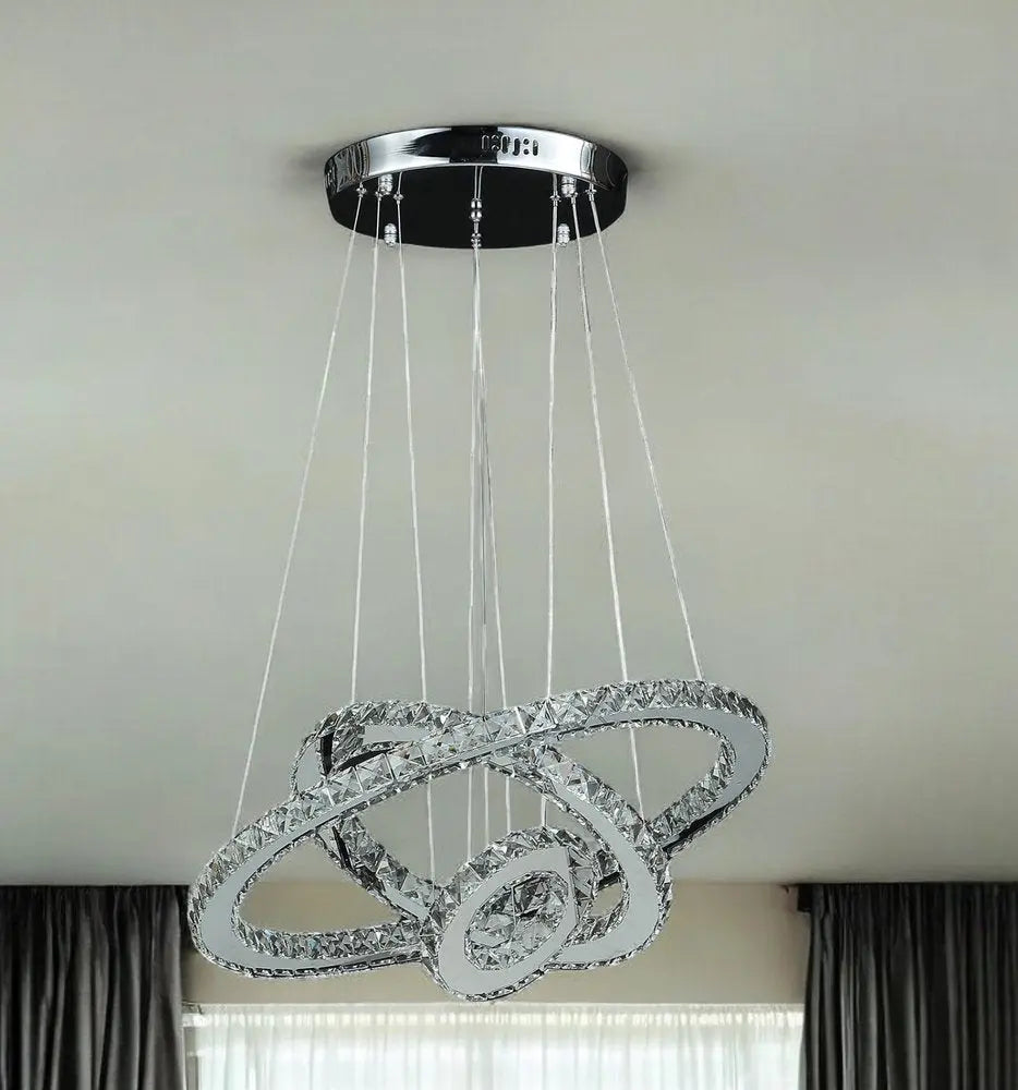 Silver Metal and Crystals LED Dimmable Chandelier HomeRoots